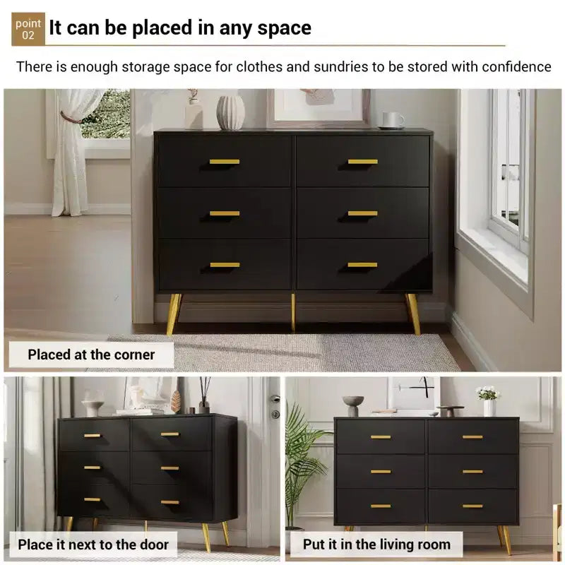 Commode 6 tiroirs, organiseur de commode moderne avec tiroirs, grand meuble de rangement, commode au design moderne pour chambre, salon, porche.
