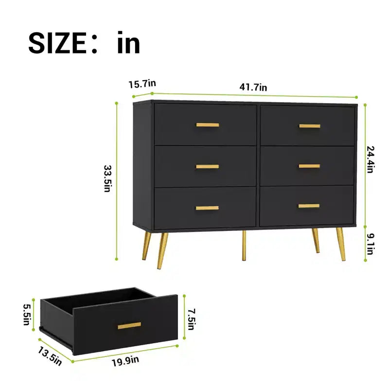 Commode 6 tiroirs, organiseur de commode moderne avec tiroirs, grand meuble de rangement, commode au design moderne pour chambre, salon, porche.