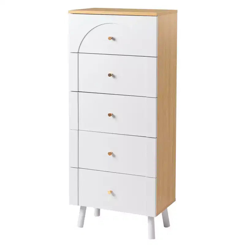 Commode Karl Home avec 5 tiroirs en MDF blanc, 50 cm de large