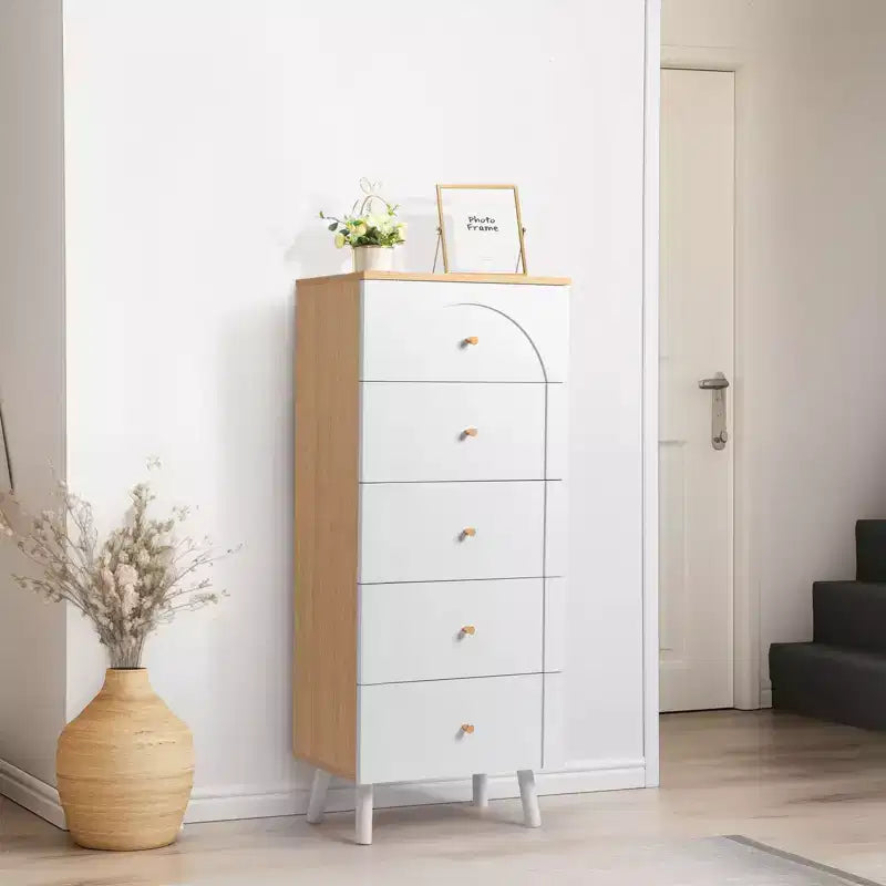 Commode Karl Home avec 5 tiroirs en MDF blanc, 50 cm de large