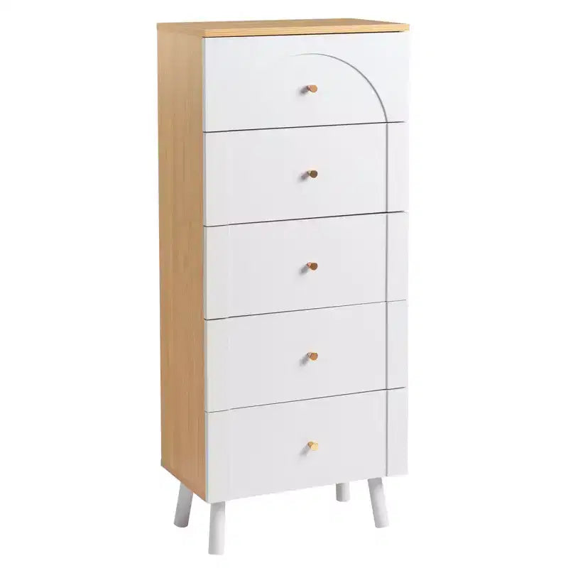 Commode Karl Home avec 5 tiroirs en MDF blanc, 50 cm de large