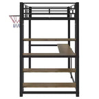 Lit mezzanine en métal pour lits jumeaux avec bureau et étagères, cadre de lit mezzanine robuste avec panier de basket, noir