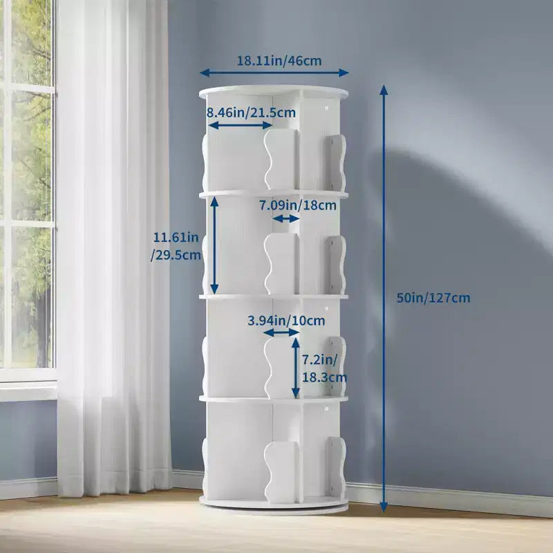 Étagère à Livres Pivotante, Bibliothèque sur Pied à 4 Niveaux avec Rangement, Petite Bibliothèque Rotative de 127 cm de Haut pour Chambre et Salon à Petit Espace