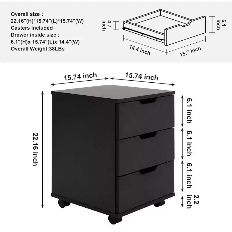 MAYEERTY 1622 Inch Blanc 3 Tiroirs Vertical Meuble Classeur en Bois - Avec Roulettes, Entièrement Assemblé pour Bureau à Domicile