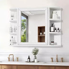 MAYEERTY 5.9 x 31.5in Modern Rectangular Bathroom Medicine Cabinets, Metal Framed Wall Mirror with Storage, White