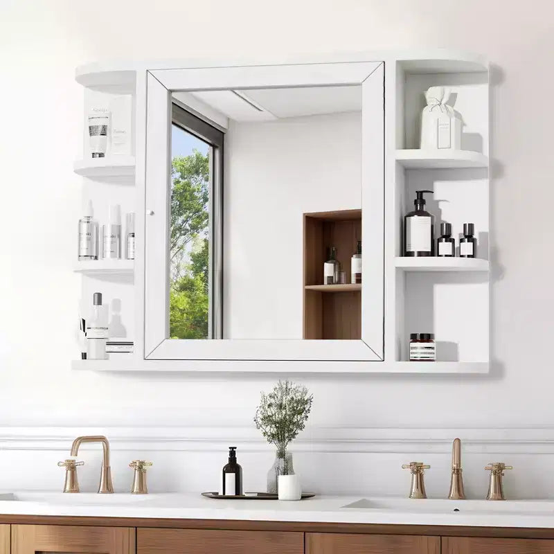 MAYEERTY 5.9 x 31.5in Modern Rectangular Bathroom Medicine Cabinets, Metal Framed Wall Mirror with Storage, White