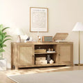 Farmhouse TV Stand, TV Entertainment Center with Doors Adjustable Shelves, Modern TV Media Console for Living Room, Bedroom, Oak