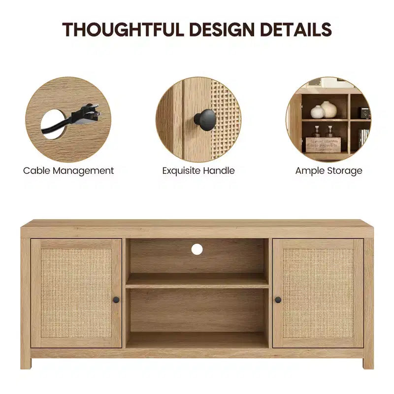 Meuble TV de ferme, Centre de divertissement TV avec portes et étagères réglables, Meuble console TV moderne pour salon, chambre à coucher, Chêne