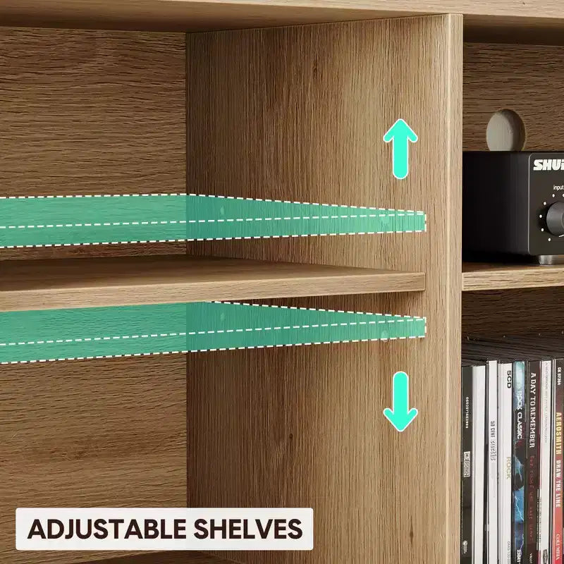 Meuble TV de ferme, Centre de divertissement TV avec portes et étagères réglables, Meuble console TV moderne pour salon, chambre à coucher, Chêne