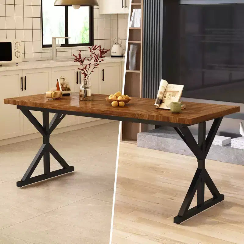 Table de salle à manger de ferme Vipbear pour 6 personnes, table à manger rectangulaire en bois de 180 cm, table de cuisine rustique avec pieds en métal robustes pour salle à manger