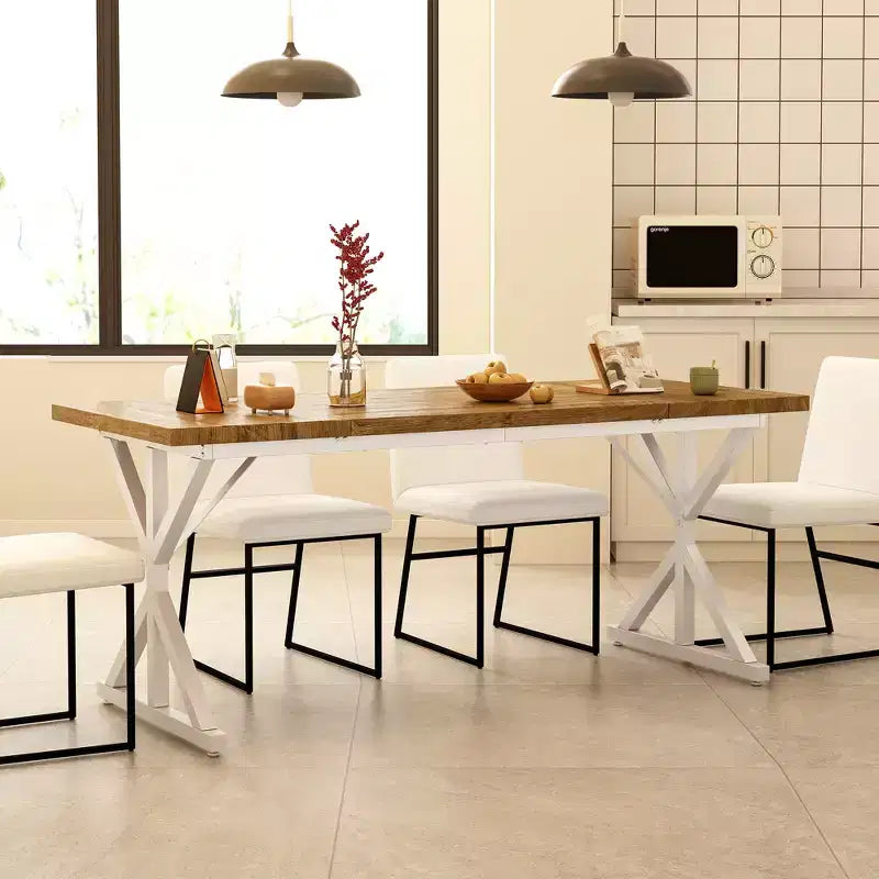 Table de salle à manger de ferme Vipbear pour 6 personnes, table à manger rectangulaire en bois de 180 cm, table de cuisine rustique avec pieds en métal robustes pour salle à manger