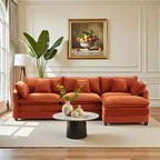 Canapé d'angle modulable 3 places en velours côtelé EHMKNP avec pouf