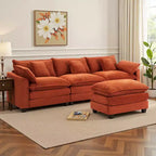 Canapé d'angle modulable 3 places en velours côtelé EHMKNP avec pouf