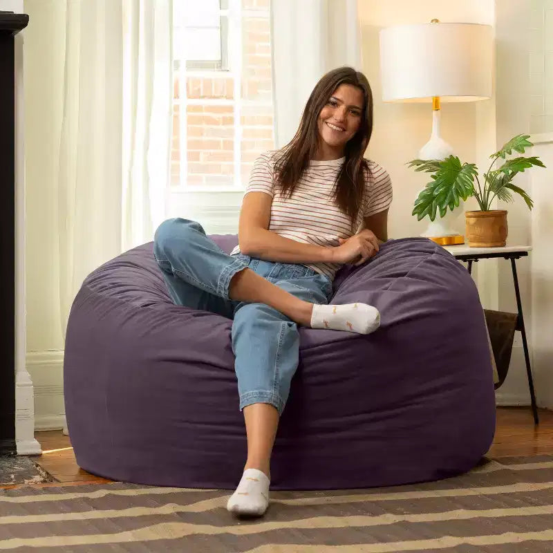 Jaxx Saxx de 4 pieds - Grand pouf rond pour adultes - Velours luxuriant