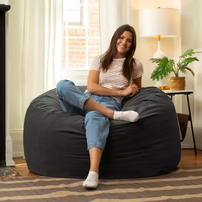 Jaxx Saxx de 4 pieds - Grand pouf rond pour adultes - Velours luxuriant