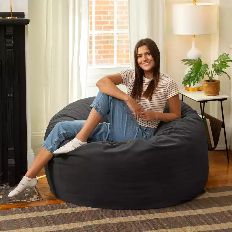 Jaxx Saxx de 4 pieds - Grand pouf rond pour adultes - Velours luxuriant