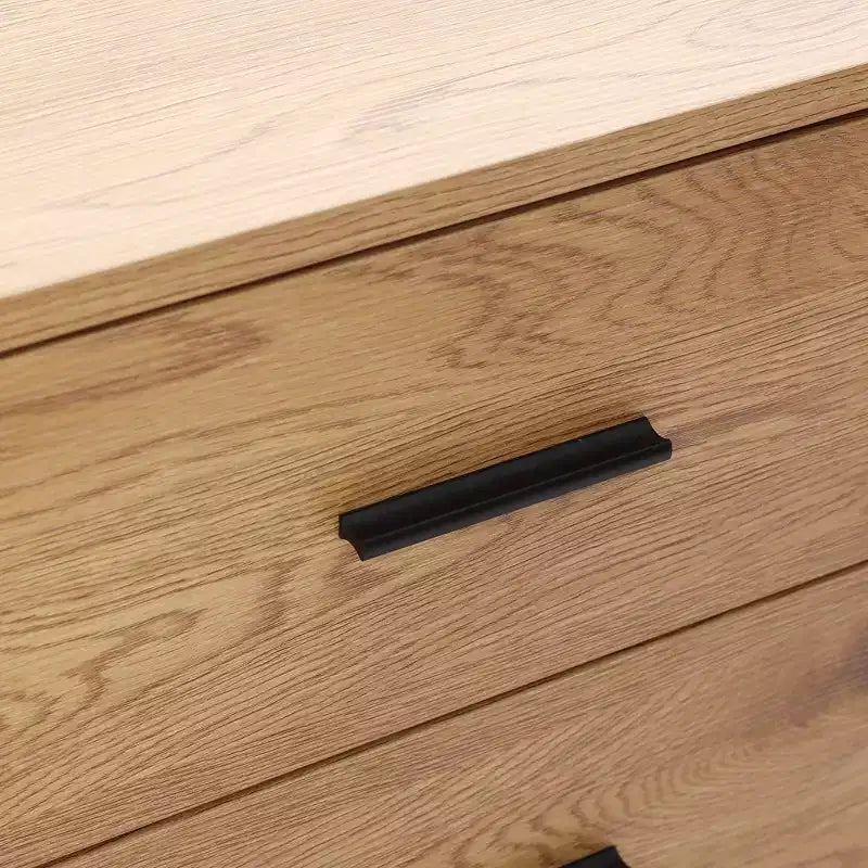 Buffet à 3 tiroirs LuxenHome en MDF aspect chêne avec portes coulissantes et coins arrondis