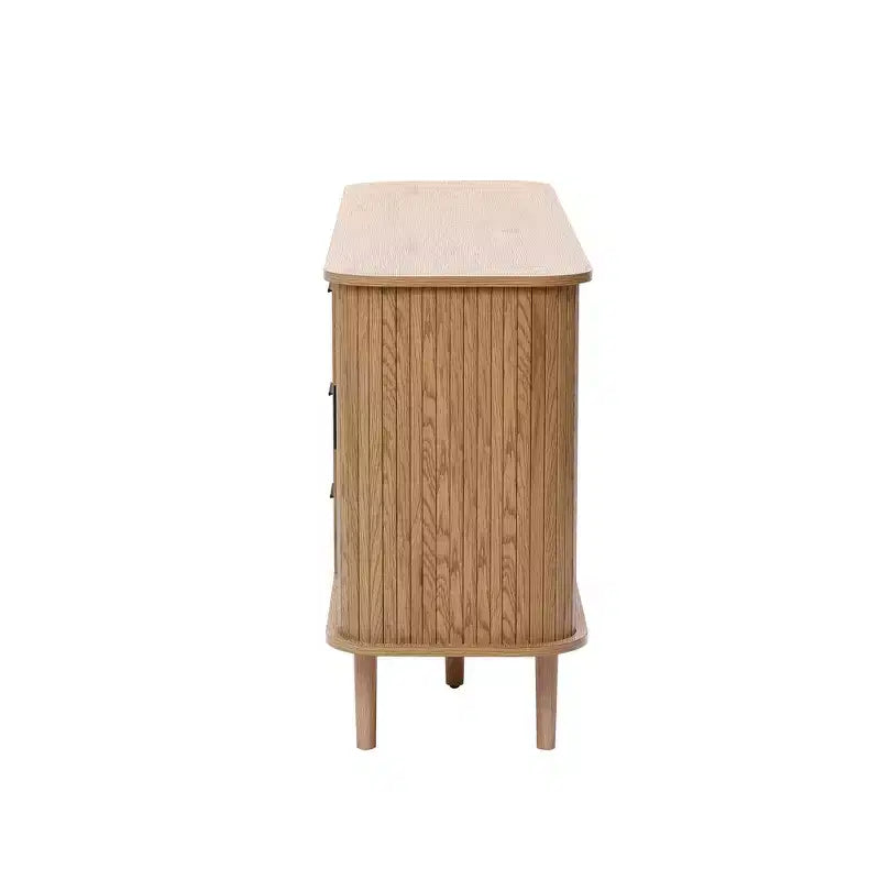 Buffet à 3 tiroirs LuxenHome en MDF aspect chêne avec portes coulissantes et coins arrondis