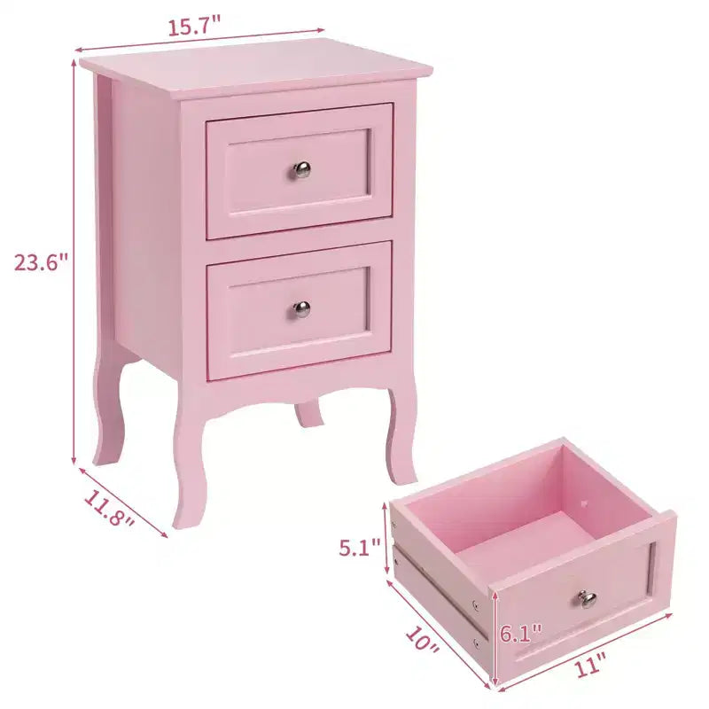 Tables de chevet Karl Home 2 tiroirs en MDF (panneau de fibres à densité moyenne) roses de 40 cm de largeur