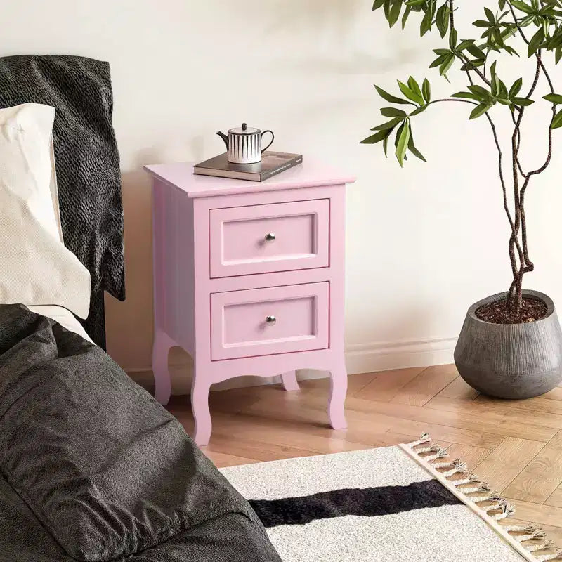 Tables de chevet Karl Home 2 tiroirs en MDF (panneau de fibres à densité moyenne) roses de 40 cm de largeur