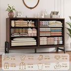 Commode 6 tiroirs pour chambre à coucher, commode en bois de 132 cm de large avec pieds en métal, organisateur de rangement pour vêtements, meuble TV pour couloir