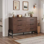 Commode 6 tiroirs pour chambre à coucher, commode en bois de 132 cm de large avec pieds en métal, organisateur de rangement pour vêtements, meuble TV pour couloir