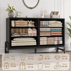 Commode 6 tiroirs pour chambre à coucher, commode en bois de 132 cm de large avec pieds en métal, organisateur de rangement pour vêtements, meuble TV pour couloir