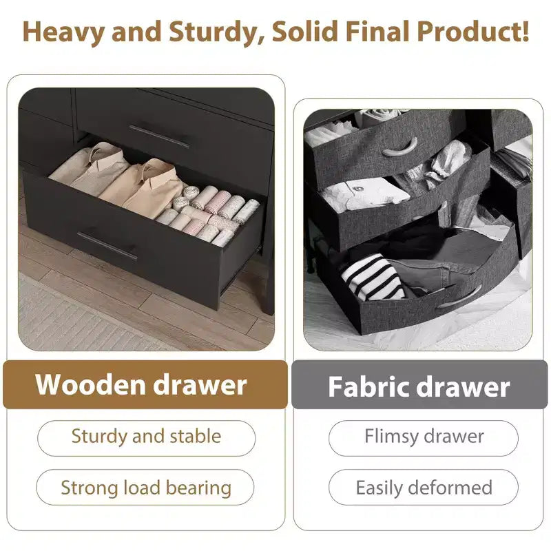 Commode 6 tiroirs pour chambre à coucher, commode en bois de 132 cm de large avec pieds en métal, organisateur de rangement pour vêtements, meuble TV pour couloir