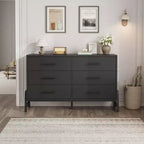 Commode 6 tiroirs pour chambre à coucher, commode en bois de 132 cm de large avec pieds en métal, organisateur de rangement pour vêtements, meuble TV pour couloir