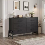 Commode 6 tiroirs pour chambre à coucher, commode en bois de 132 cm de large avec pieds en métal, organisateur de rangement pour vêtements, meuble TV pour couloir