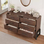 Commode 6 tiroirs pour chambre à coucher, commode en bois de 132 cm de large avec pieds en métal, organisateur de rangement pour vêtements, meuble TV pour couloir