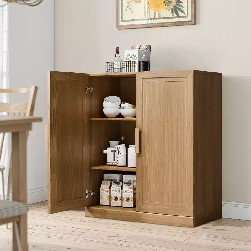 MAYEERTY Freestanding Storage Cabinet Wooden Decorative Cabinets for Home, Office, Small Space, Brown, 36*31*16in