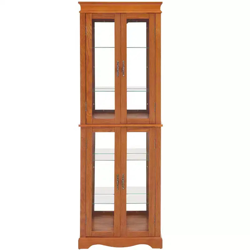 Vitrine d'exposition en verre éclairée avec cadre en bois - Rangement élégant en verre pour vins, jouets et objets de collection - Parfait pour le salon, la cuisine - CHÊNE