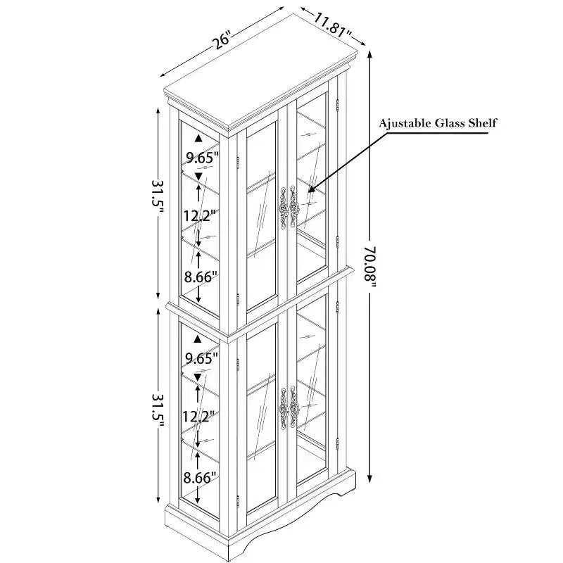 Vitrine d'exposition en verre éclairée avec cadre en bois - Rangement élégant en verre pour vins, jouets et objets de collection - Parfait pour le salon, la cuisine - CHÊNE