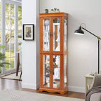 Vitrine d'exposition en verre éclairée avec cadre en bois - Rangement élégant en verre pour vins, jouets et objets de collection - Parfait pour le salon, la cuisine - CHÊNE