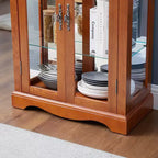 Vitrine d'exposition en verre éclairée avec cadre en bois - Rangement élégant en verre pour vins, jouets et objets de collection - Parfait pour le salon, la cuisine - CHÊNE