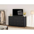 Commode à 7 tiroirs, commode de rangement en bois moderne, meuble TV, organisateur de tiroirs en bois avec poignées pour chambre, salon, couloir, blanc