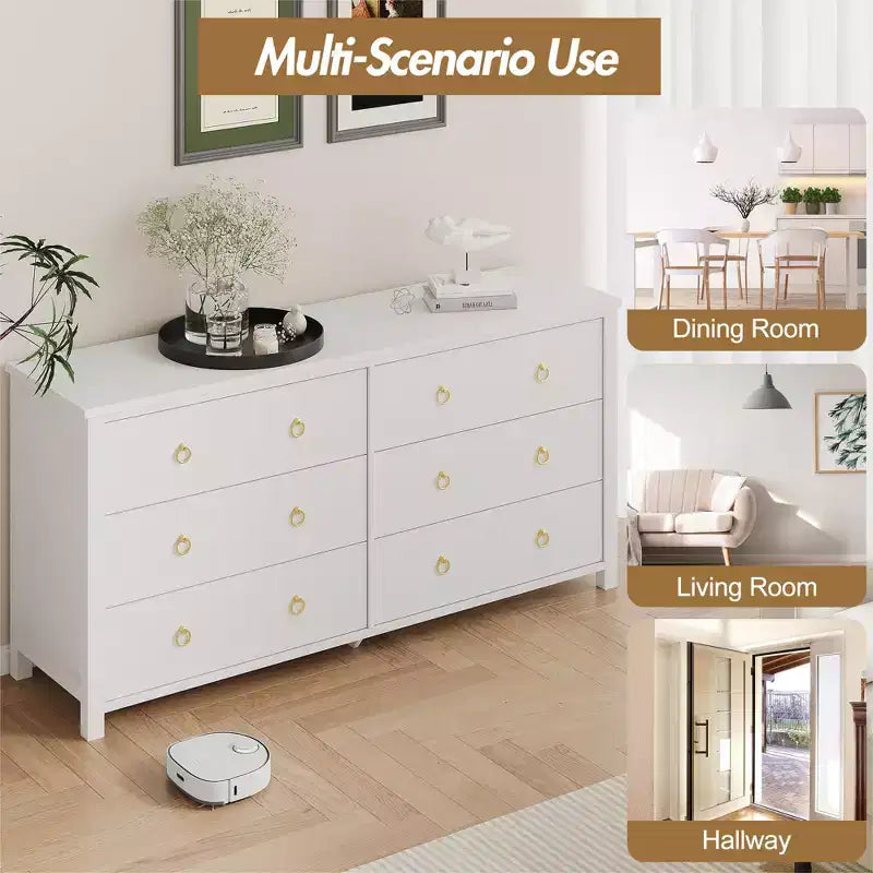 Commode à 7 tiroirs, commode de rangement en bois moderne, meuble TV, organisateur de tiroirs en bois avec poignées pour chambre, salon, couloir, blanc