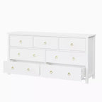 Commode à 7 tiroirs, commode de rangement en bois moderne, meuble TV, organisateur de tiroirs en bois avec poignées pour chambre, salon, couloir, blanc