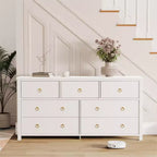 Commode à 7 tiroirs, commode de rangement en bois moderne, meuble TV, organisateur de tiroirs en bois avec poignées pour chambre, salon, couloir, blanc