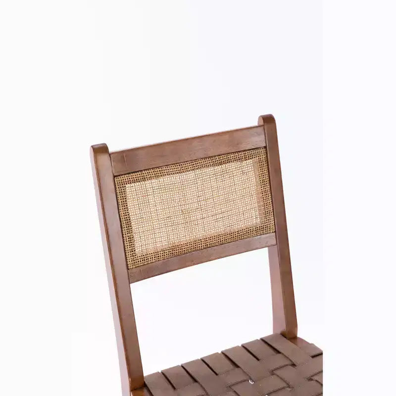 GDFStudio Karter Chaise de salle à manger moderne en bois d'hévéa et similicuir avec dossier en rotin (Lot de 2)