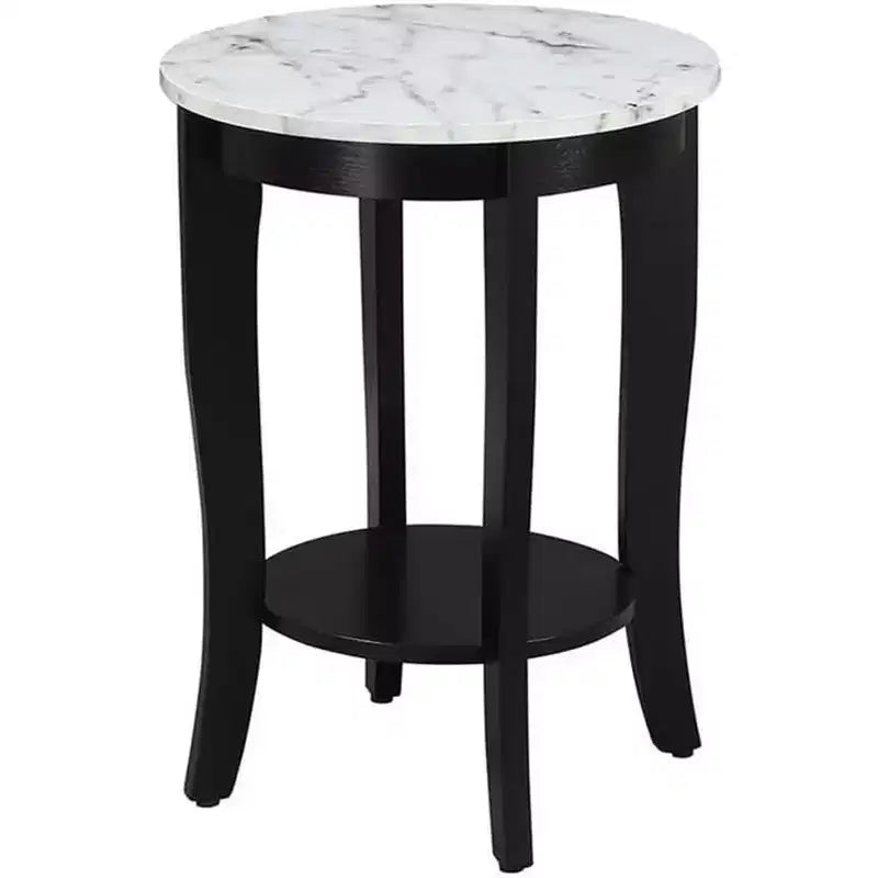 Table d'appoint Belmont avec tiroir et tablette coulissante HomeStock, plateau élégant en faux marbre avec finition noire, table de rangement stylée pour le salon