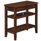 Table d'appoint HomeStock Belmont avec tiroir, station de charge intégrée, ports USB et trois étagères, table d'appoint moderne pour le rangement à domicile