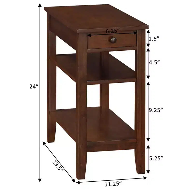 Table d'appoint HomeStock Belmont avec tiroir, station de charge intégrée, ports USB et trois étagères, table d'appoint moderne pour le rangement à domicile