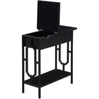 Table d'appoint relevable HomeStock Belmont avec station de recharge dissimulée, deux prises, deux ports USB et compartiment de rangement caché