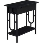 Table d'appoint relevable HomeStock Belmont avec station de recharge dissimulée, deux prises, deux ports USB et compartiment de rangement caché