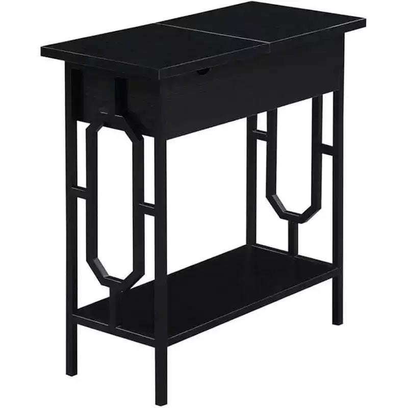 Table d'appoint relevable HomeStock Belmont avec station de recharge dissimulée, deux prises, deux ports USB et compartiment de rangement caché