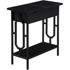 Table d'appoint relevable HomeStock Belmont avec station de recharge dissimulée, deux prises, deux ports USB et compartiment de rangement caché