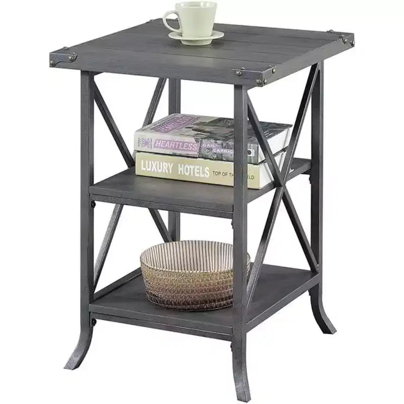 Table d'appoint Belmont de HomeStock avec plateau spacieux, étagère inférieure ouverte, cadre en métal thermolaqué et design rustique moderne