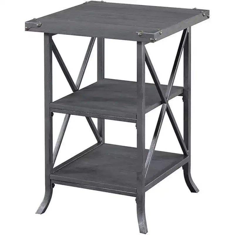 Table d'appoint Belmont de HomeStock avec plateau spacieux, étagère inférieure ouverte, cadre en métal thermolaqué et design rustique moderne